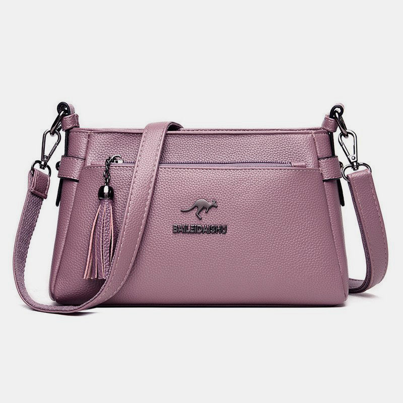 Genuine Leather Crossbody Purse for Women Small Tassel Crossover Shoulder Bag - Plum - image 21