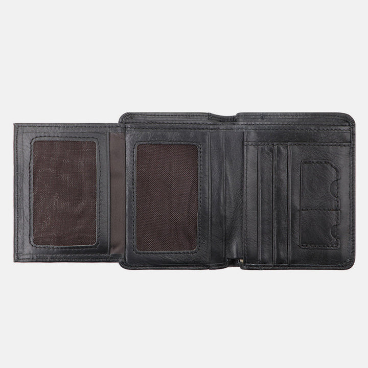 Large Capacity RFID Bifold Real Leather Wallet