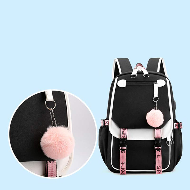 Teenage Girls School Backpack Student Bookbag with USB & Earphone Port