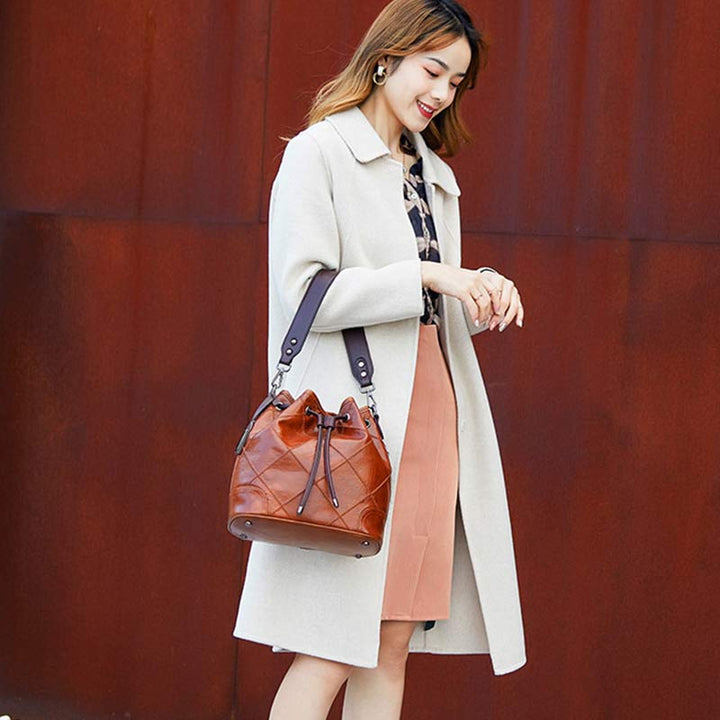 Womens Drawstring Bucket Hobo Handbag Crossbody Shoulder Bag with 2 Detachable Straps