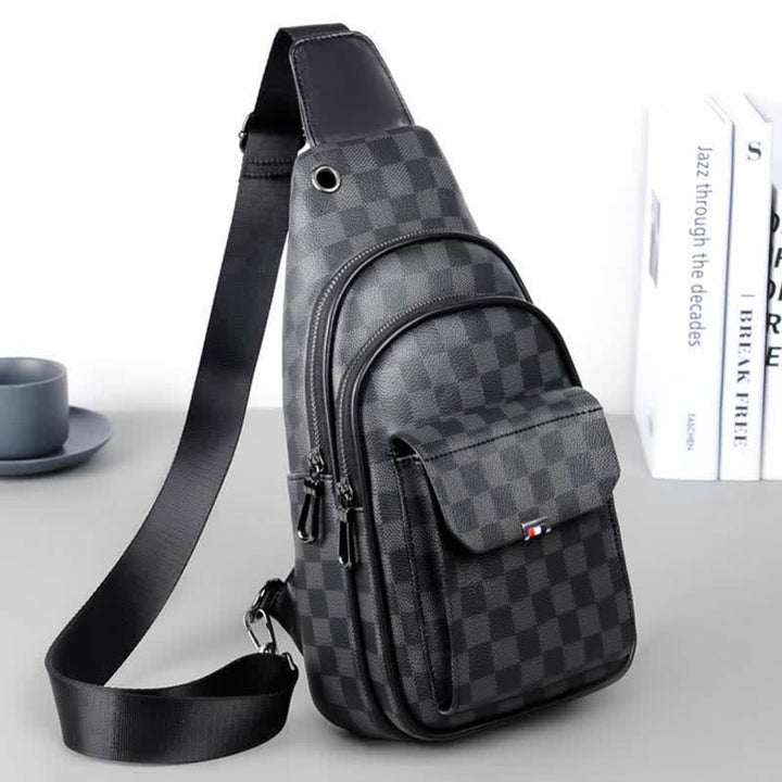 Leather Casual Daypack Sling Shoulder Chest Bag with USB Charging Port