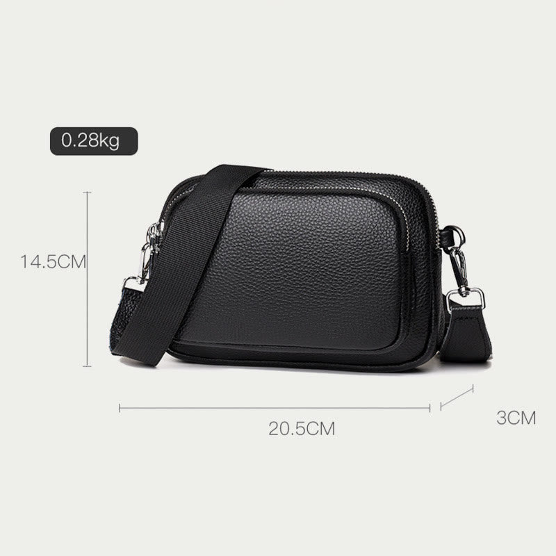 Triple Zip Genuine Leather Crossbody Bag Casual Travel Purse