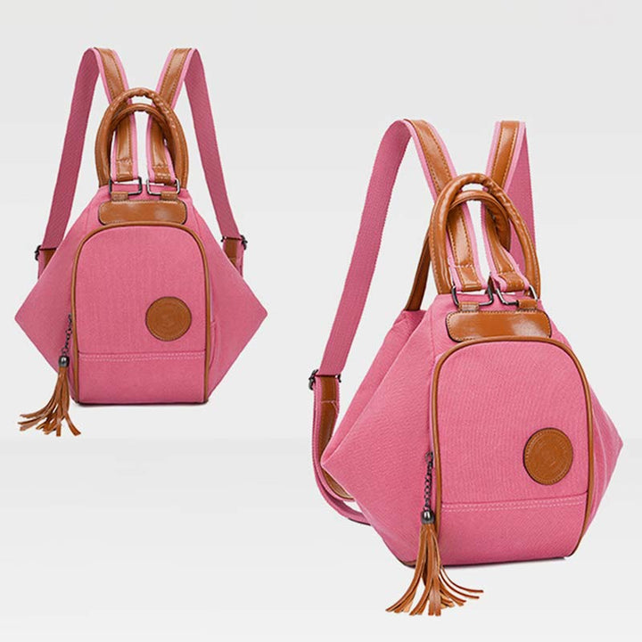 Multifunctional Womens Backpack Tassel Decor Durable Canvas Travel Daypack