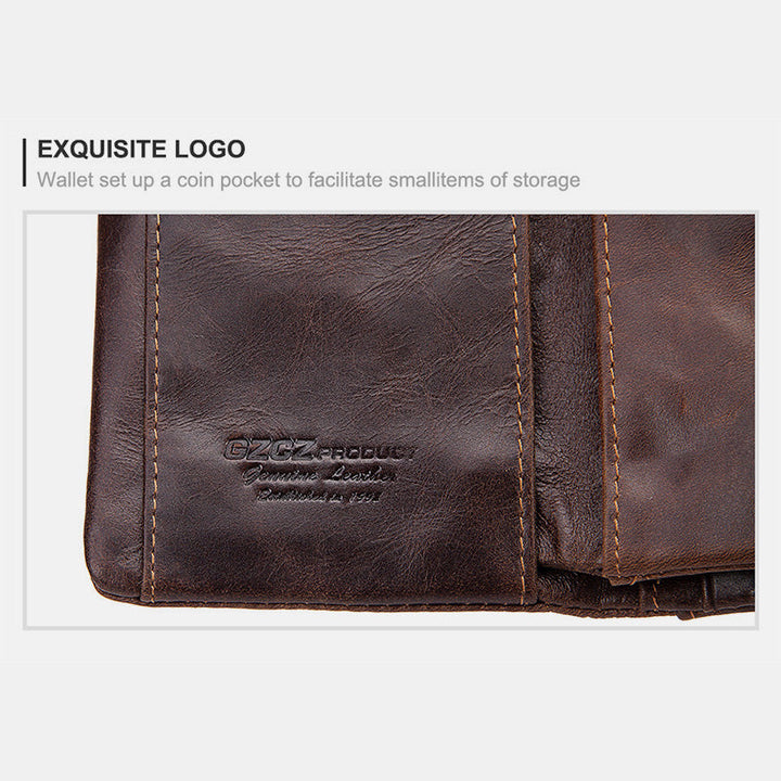 Multifunctional Genuine Leather RFID Bifold Wallet