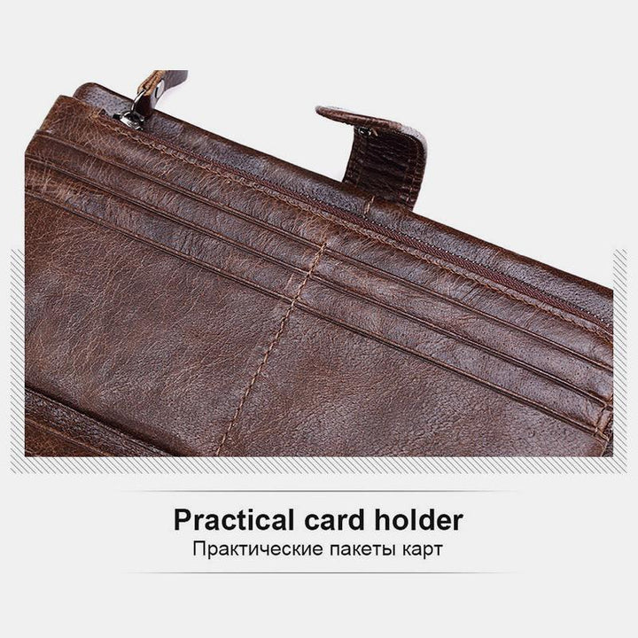 Retro Splicing Long Slim Purse Real Leather Trifold Wallet