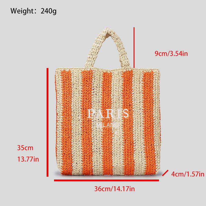 Beach Bag For Women Summer Holiday Travel Striped Straw Handbag