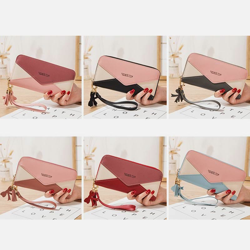 Long Zipper Money Clip Women Envelope Leather Phone Bag