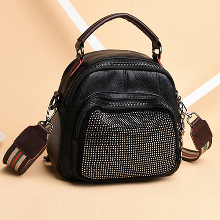 Multi-function Soft Faux Leather Shoulder Bag Convertible Backpack Purse - Black-Stud - image 15