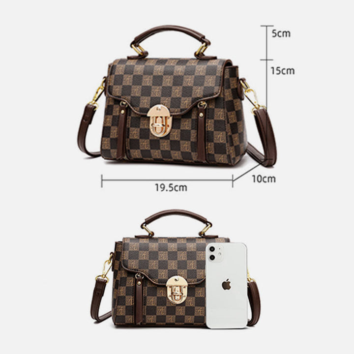 Classic Plaid Embossing Handbag Women Vegan Leather Retro Crossbody Bag