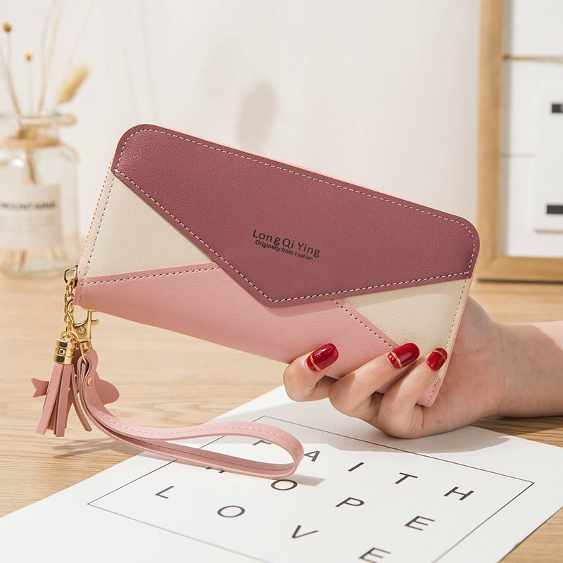 Long Zipper Money Clip Women Envelope Leather Phone Bag