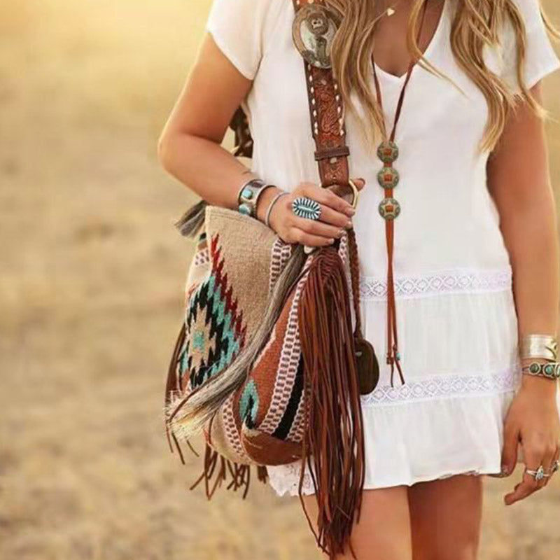 Women Tote Bag Fashion Bohemian Tassel Shoulder Bag Vintage Boho Handbags
