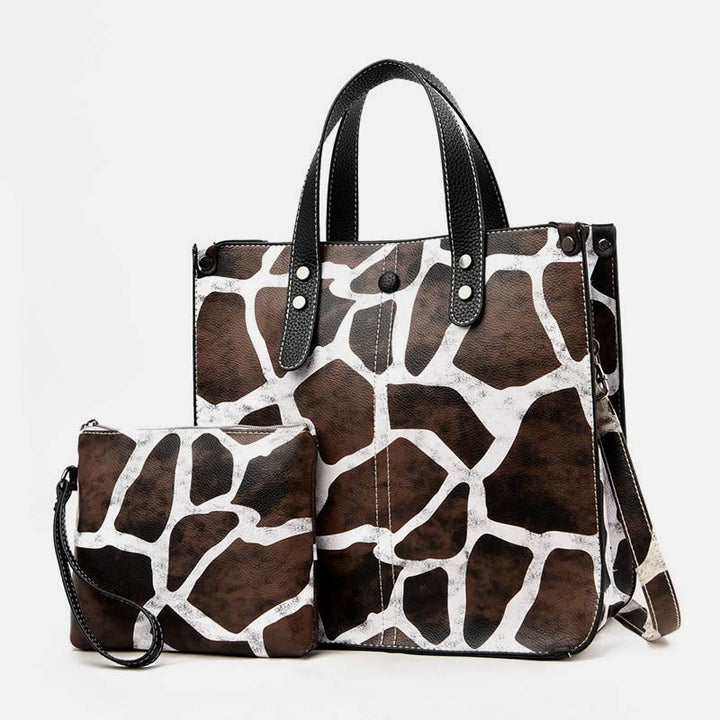 Leopard Print Tote Bag Set For Women Leather Handbag