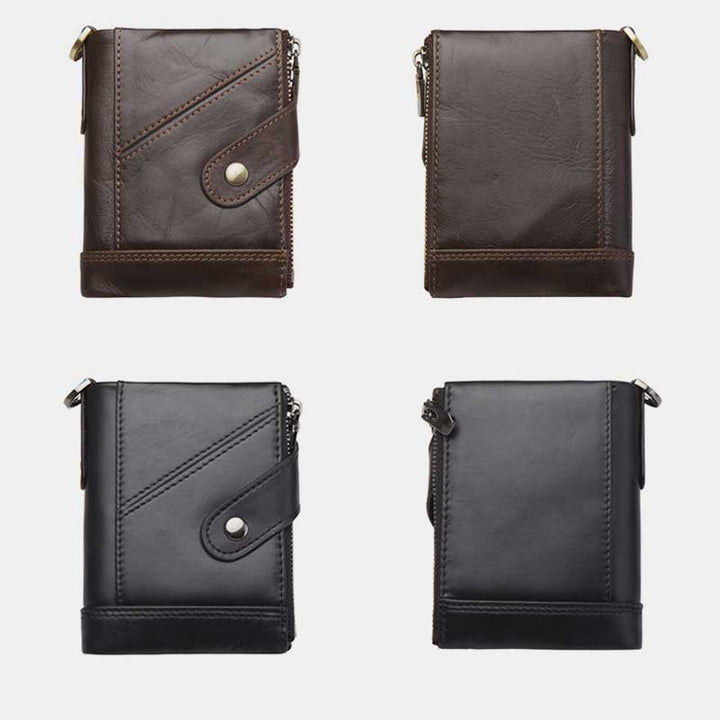 RFID Blocking Double Zip Genuine Leather Retro Wallet