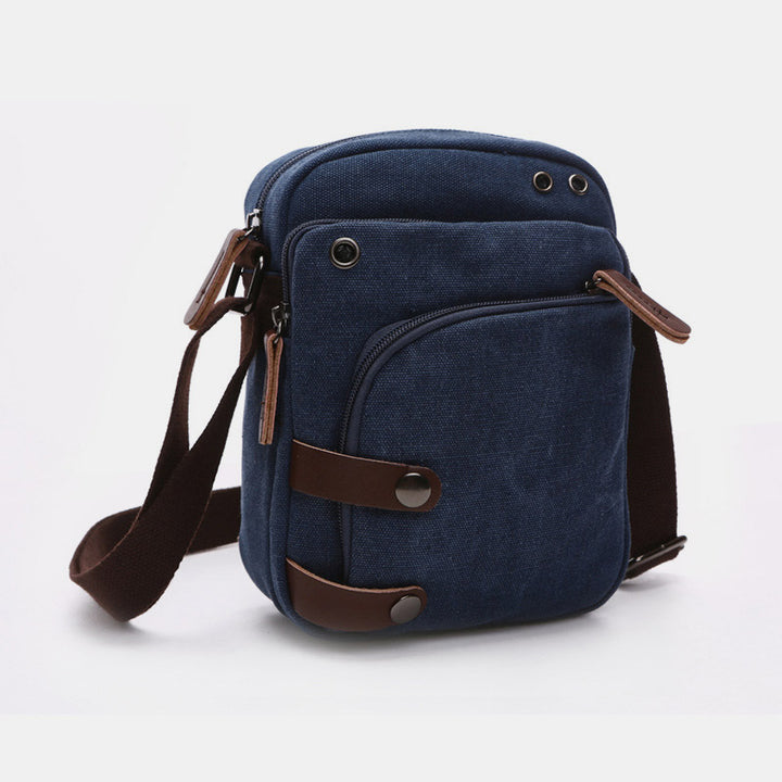 Triple Zip Durable Canvas Crossbody Bag Messenger Bag