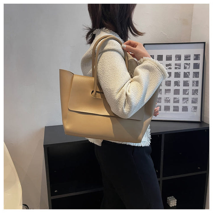 Clamshell Tote For Women Large Minimalist Leather Office Commuter Purse