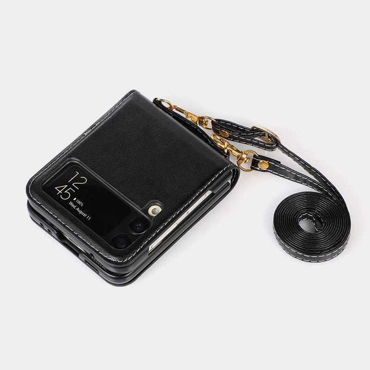 Phone Case For Z Flip 4 Crossbody Clamshell Leather Protection Case