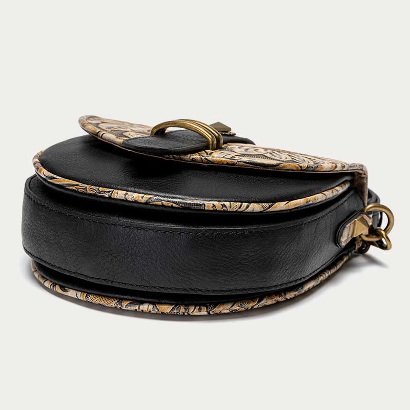 Clamshell Crossbody Bag Vintage Pattern Printing Chic Leather Handbag