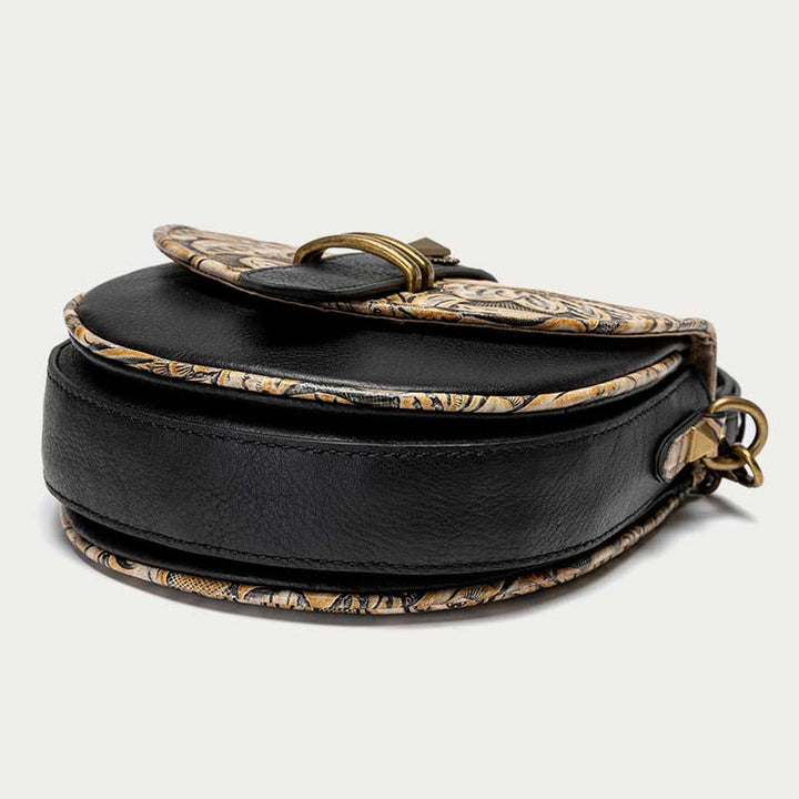 Clamshell Crossbody Bag Vintage Pattern Printing Chic Leather Handbag