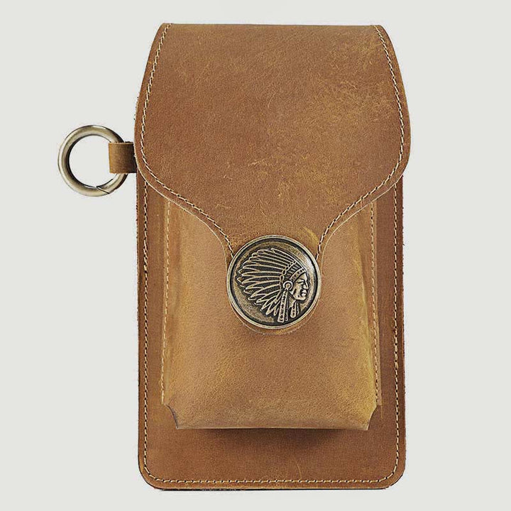 Vintage Leather Flip Phone Bag Belt Pouch with Cigarette Pocket