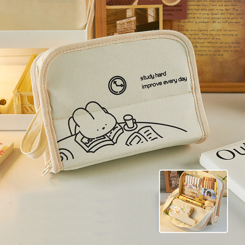 Pencil Case For Students Canvas Large Capacity Stationery Pencil Box