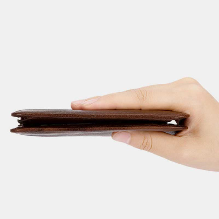 RFID Blocking Cowhide Leather Wallet Retro Roomy Front Pocket Wallet