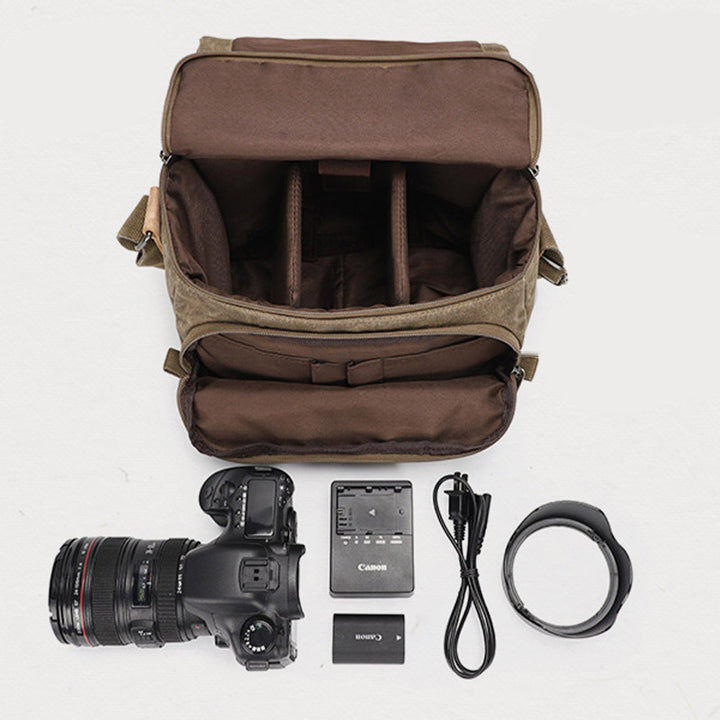 Retro Waxed Canvas Camera Bag DSLR SLR Padded Crossbody Shoulder Bag