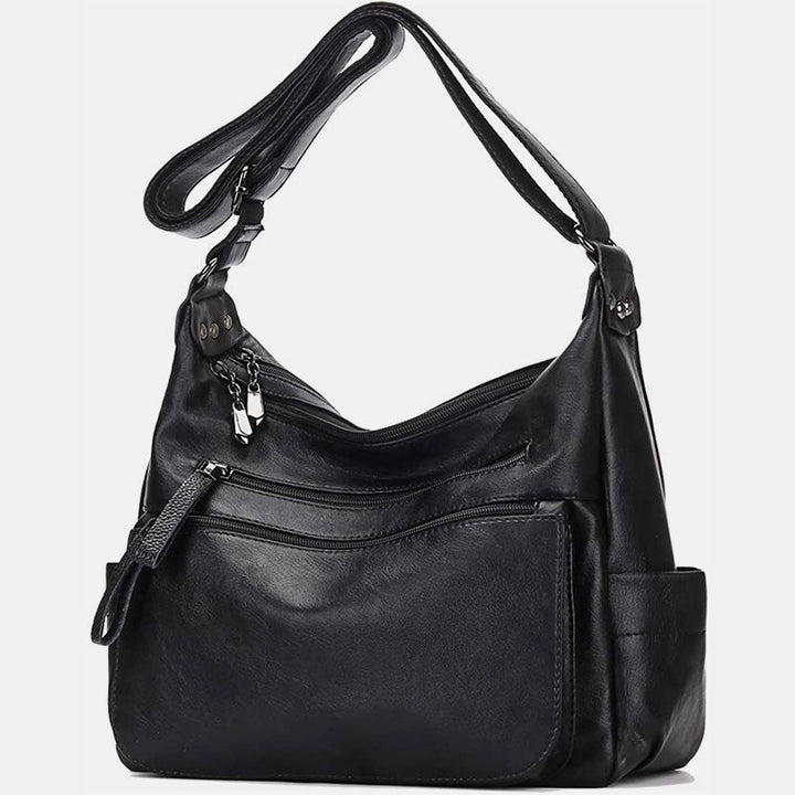 Retro Style Multi-Pocket Large Crossbody Bag - Black - image 16