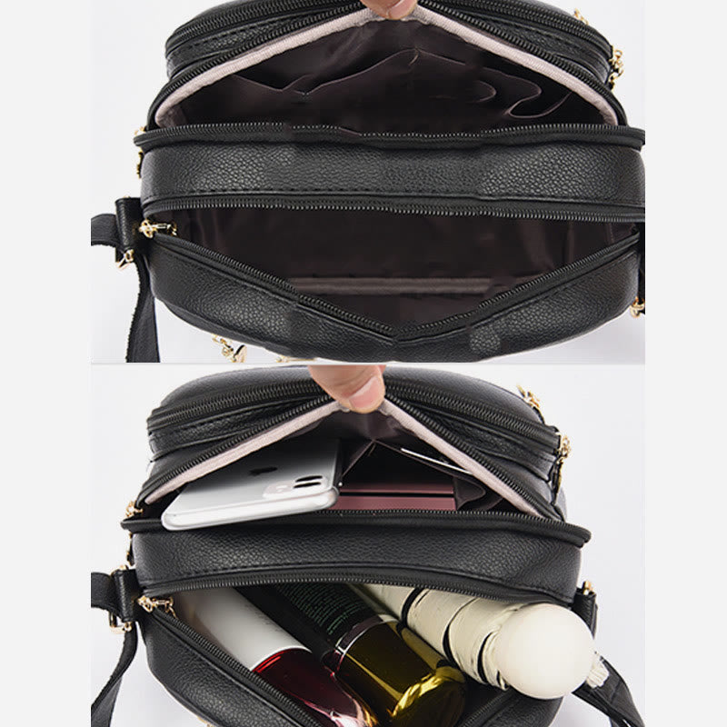 Double Compartment Purse Women Minimalist Soft Leather Cross Body Bag