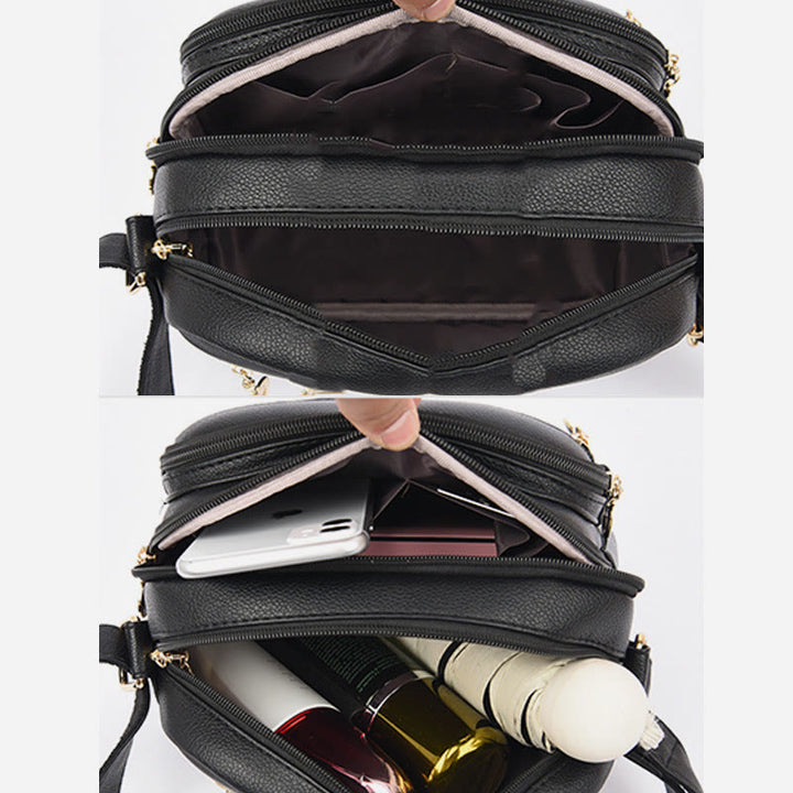 Double Compartment Purse Women Minimalist Soft Leather Cross Body Bag
