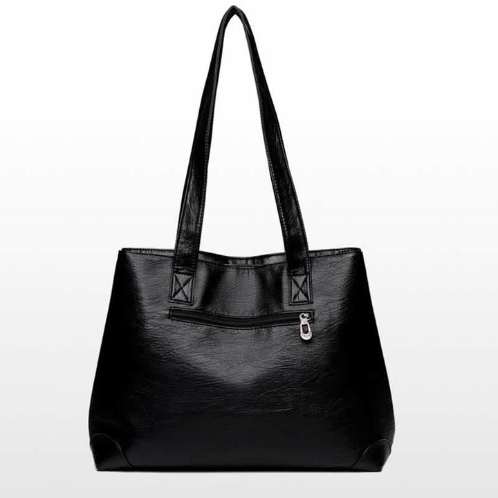 Women's Double Compartment Soft Faux Leather Tote Handbag Shoulder Bag Purse