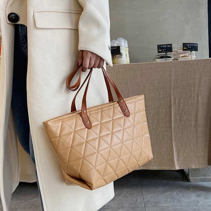 Large Capacity Tote Bags Quilted Leather Shoulder Bag Ladies Handbag