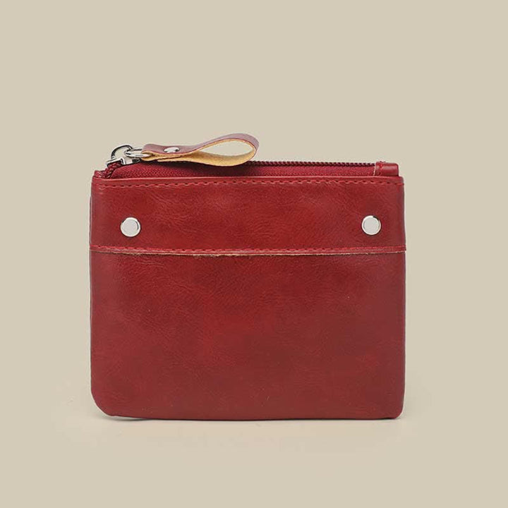Retro Leather Coin Pouch Change Holder for Women Mini Zipper Wallet