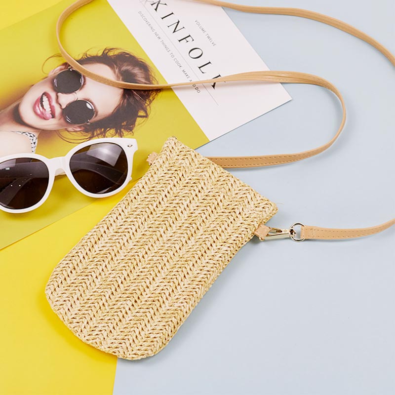 Handmade Straw Woven Phone Bag Mini Crossbody Bag