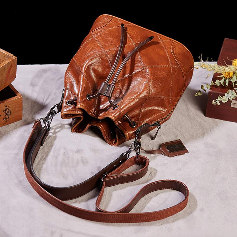 Womens Drawstring Bucket Hobo Handbag Crossbody Shoulder Bag with 2 Detachable Straps