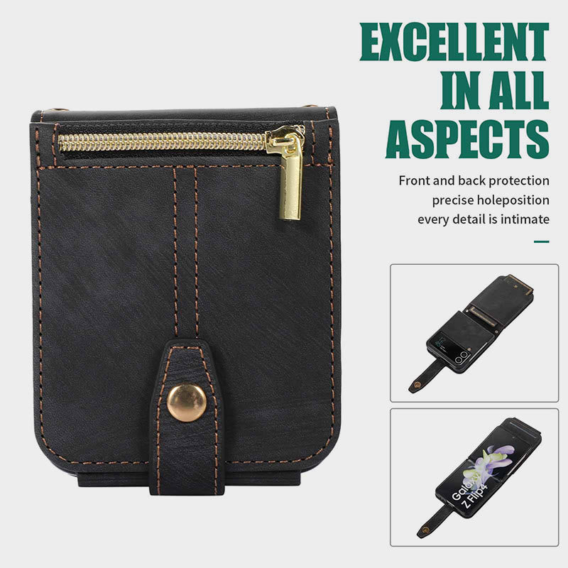 Phone Case For Samsung Z Flip 4 Card Zipper Protective Flip Cover