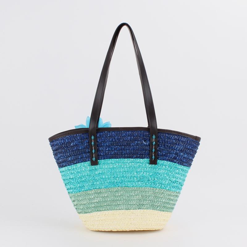 Summer Flower Straw Woven Beach Bag Travel Tote Bag