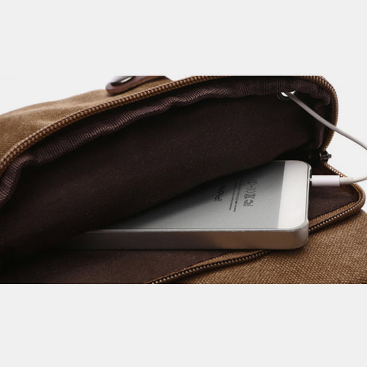 Triple Zip Durable Canvas Crossbody Bag Messenger Bag