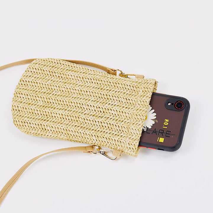 Handmade Straw Woven Phone Bag Mini Crossbody Bag