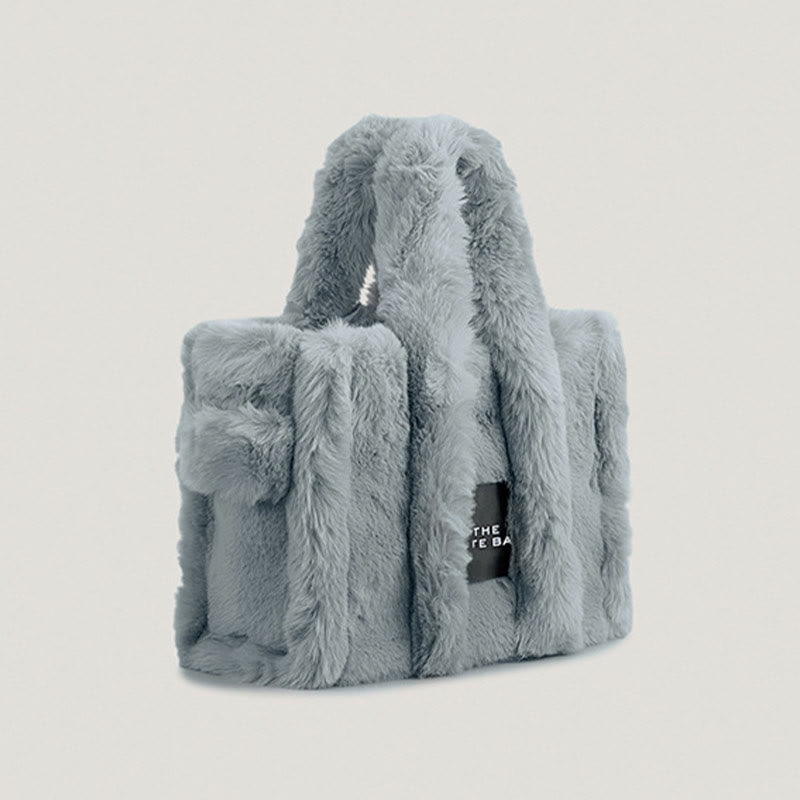 Solid Plush Handbag For Winter Soft Wide Strap Crossbody Bag