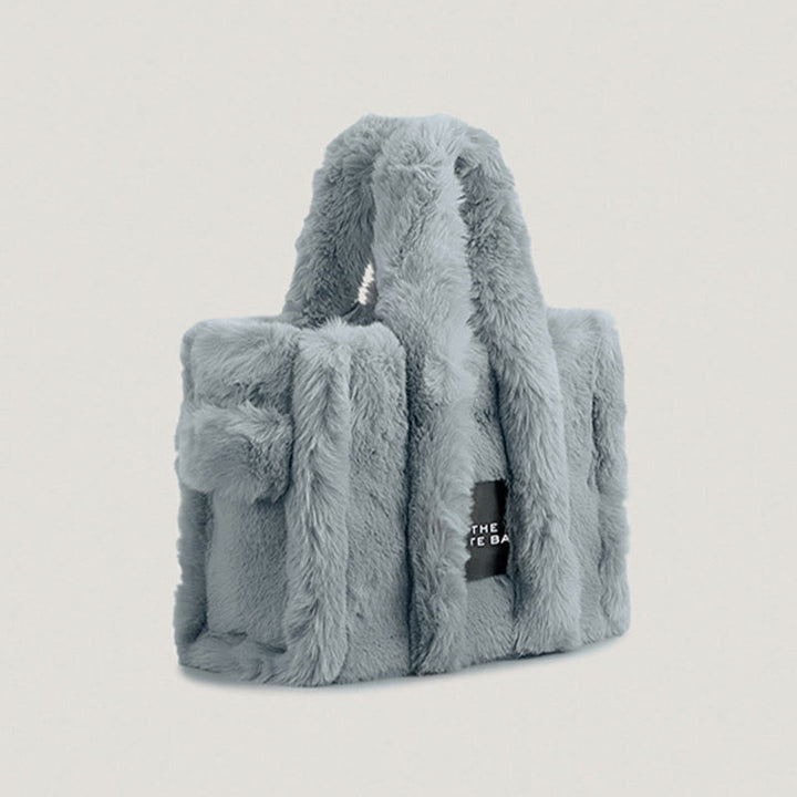 Solid Plush Handbag For Winter Soft Wide Strap Crossbody Bag