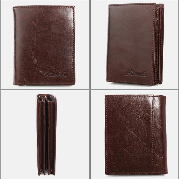 RFID Vertical Genuine Leather Multi-Slot Wallet