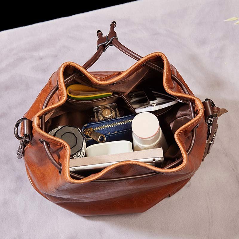 Womens Drawstring Bucket Hobo Handbag Crossbody Shoulder Bag with 2 Detachable Straps