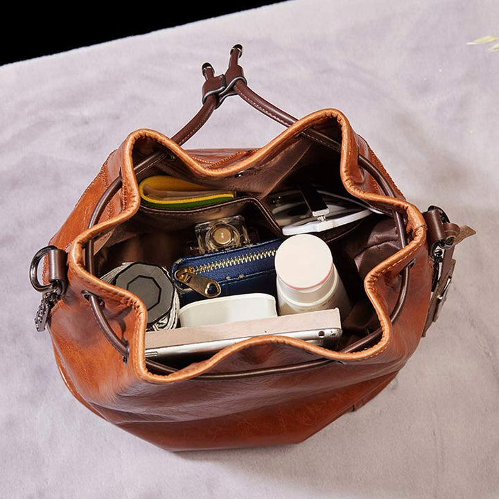 Womens Drawstring Bucket Hobo Handbag Crossbody Shoulder Bag with 2 Detachable Straps