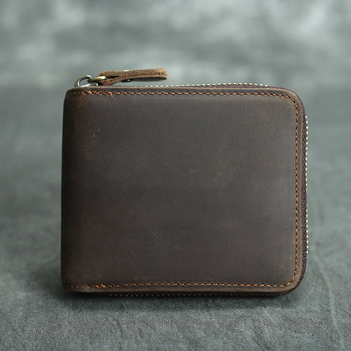 Retro Leather Wallet Multifunctional Small Zipper Purse For Men