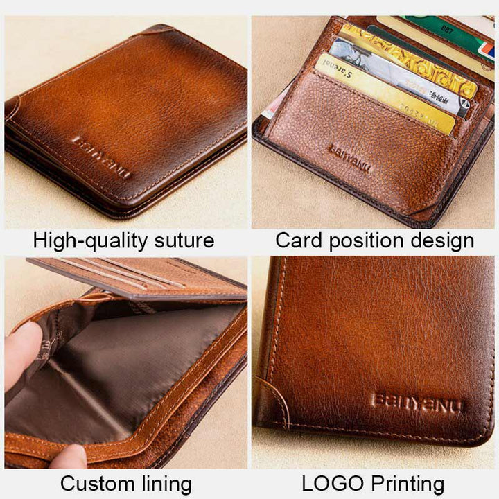 RFID Retro Genuine Leather Tri-fold Wallet