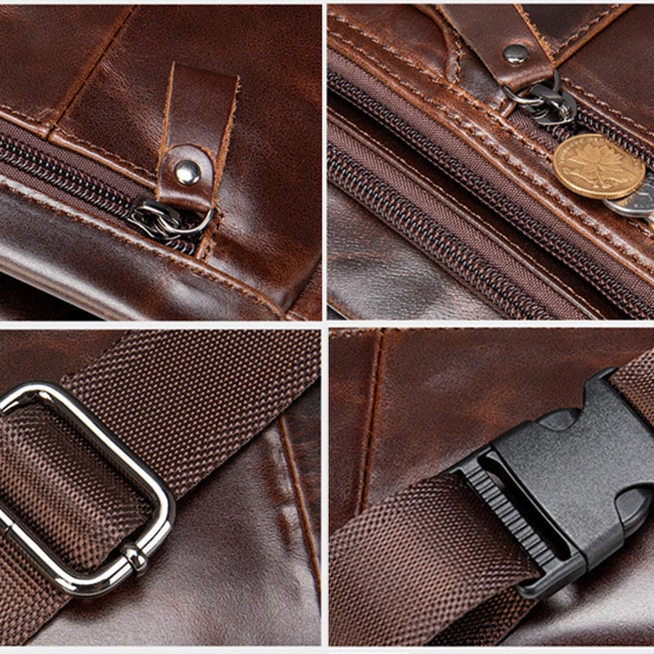 Men Classic Leather Sling Bag Waist Bag with Ajustable Strap