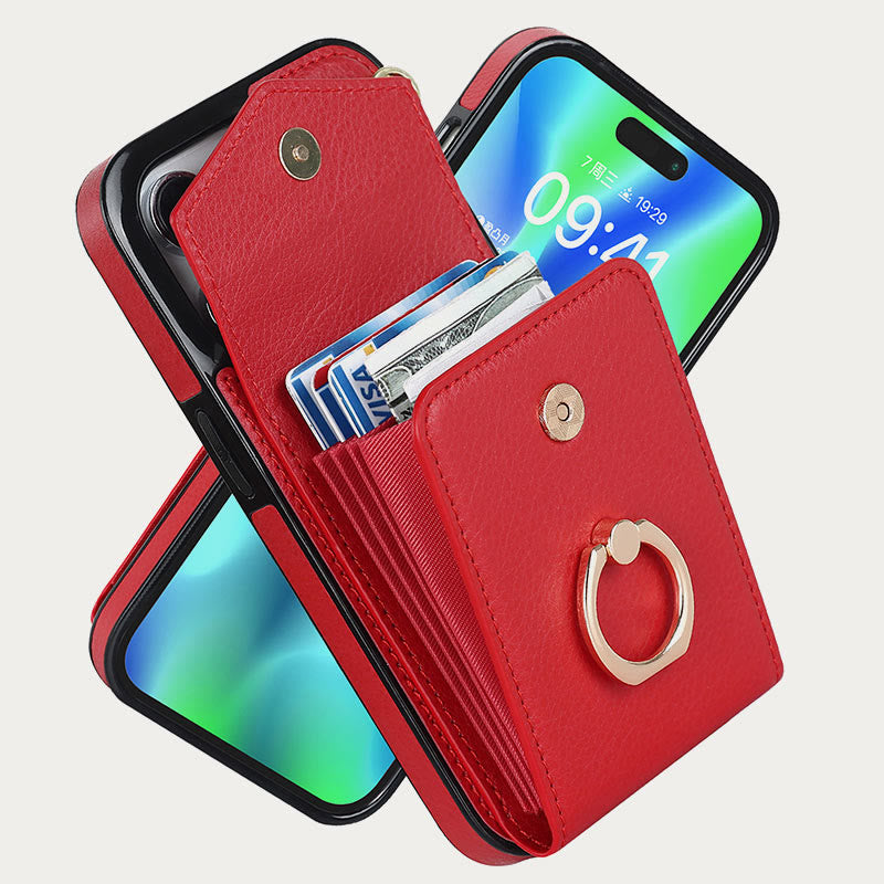 Wallet Phone Case for iPhone Casual Leather Buckle Card Holder