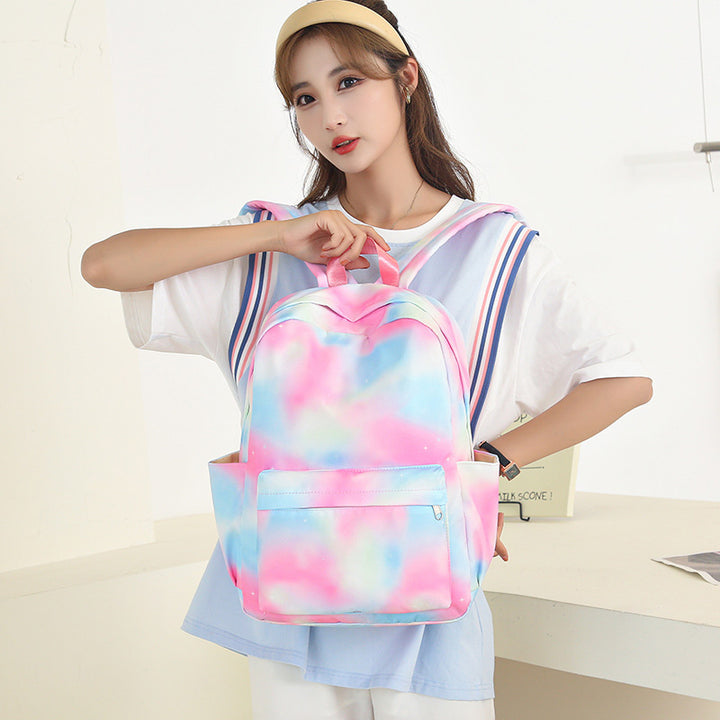 3Pcs Tie-dye Girls Backpack School Bookbag Set Students Women Canvas Daypack
