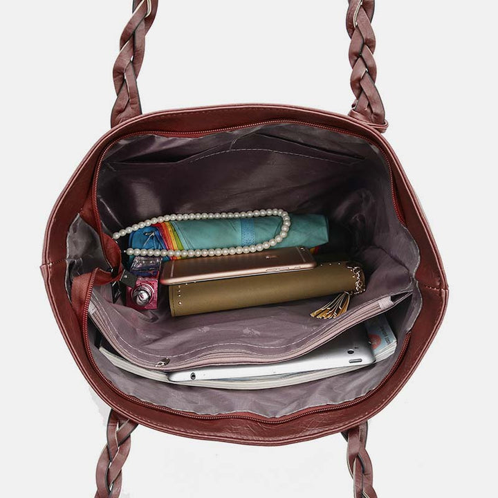 Large Capacity Business Office Handbag Women's Soft PU Tassel Tote Shoulder Bag
