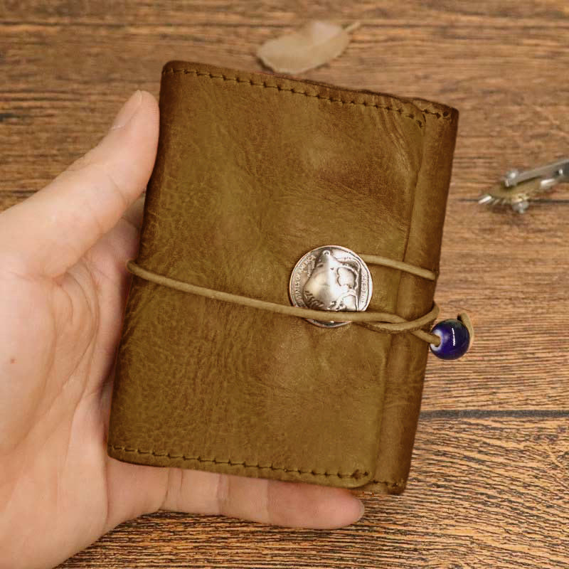 Retro Handmade Genuine Leather Card Holder Wallet for Men Women - DarkGoldenrod - image 17